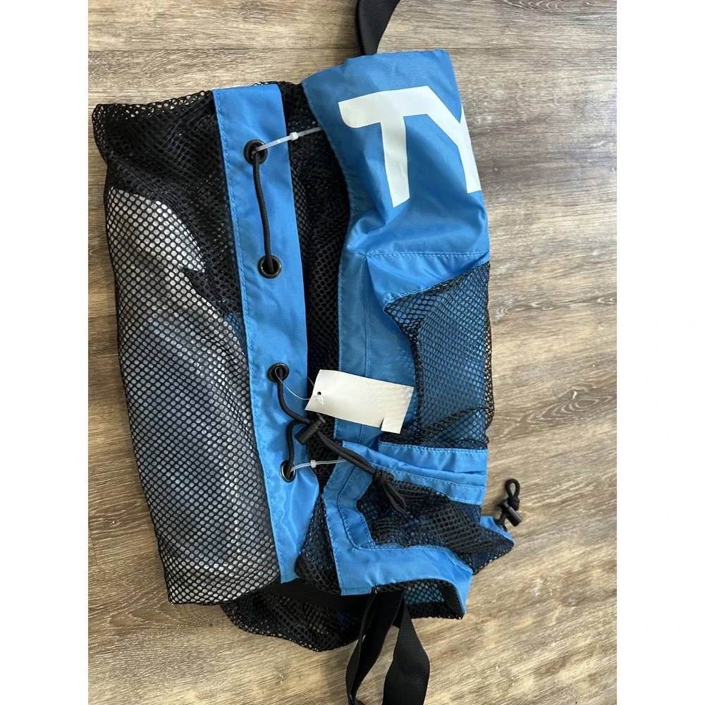 TYR Big Mesh Mummy Backpack See Through Bag Blue Swimming Diving Beach Bag